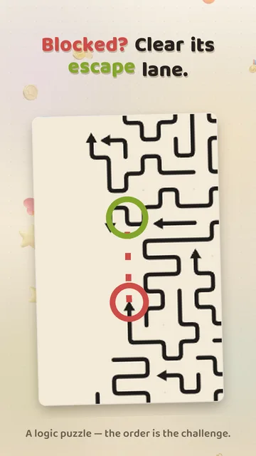 A blocked arrow in Arrow Doodle, zoomed in, with the arrow standing in its exit lane highlighted.