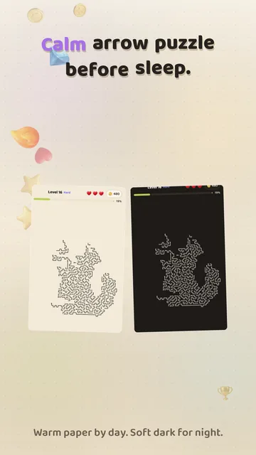 The same Arrow Doodle cat level shown side by side in the Day and Night themes.
